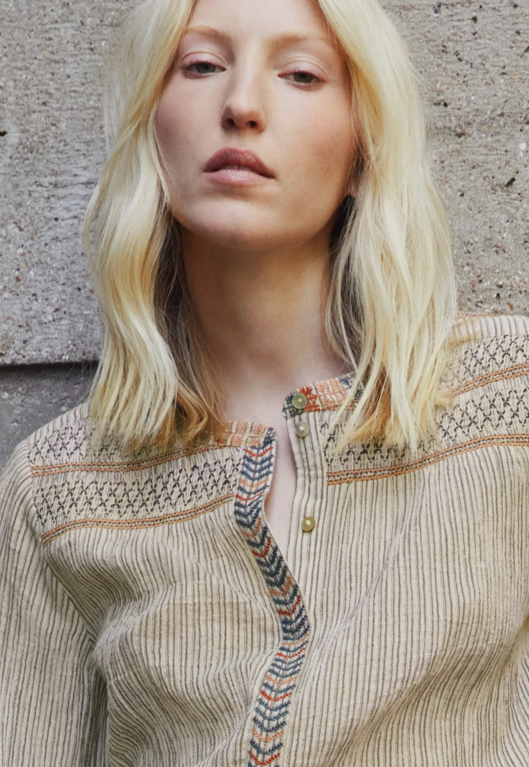 Striped Embroidered Blouse*Wrap London Cheap